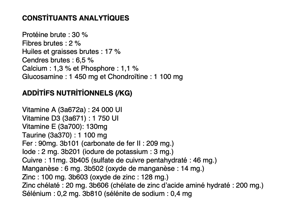 constituants poulet chiot