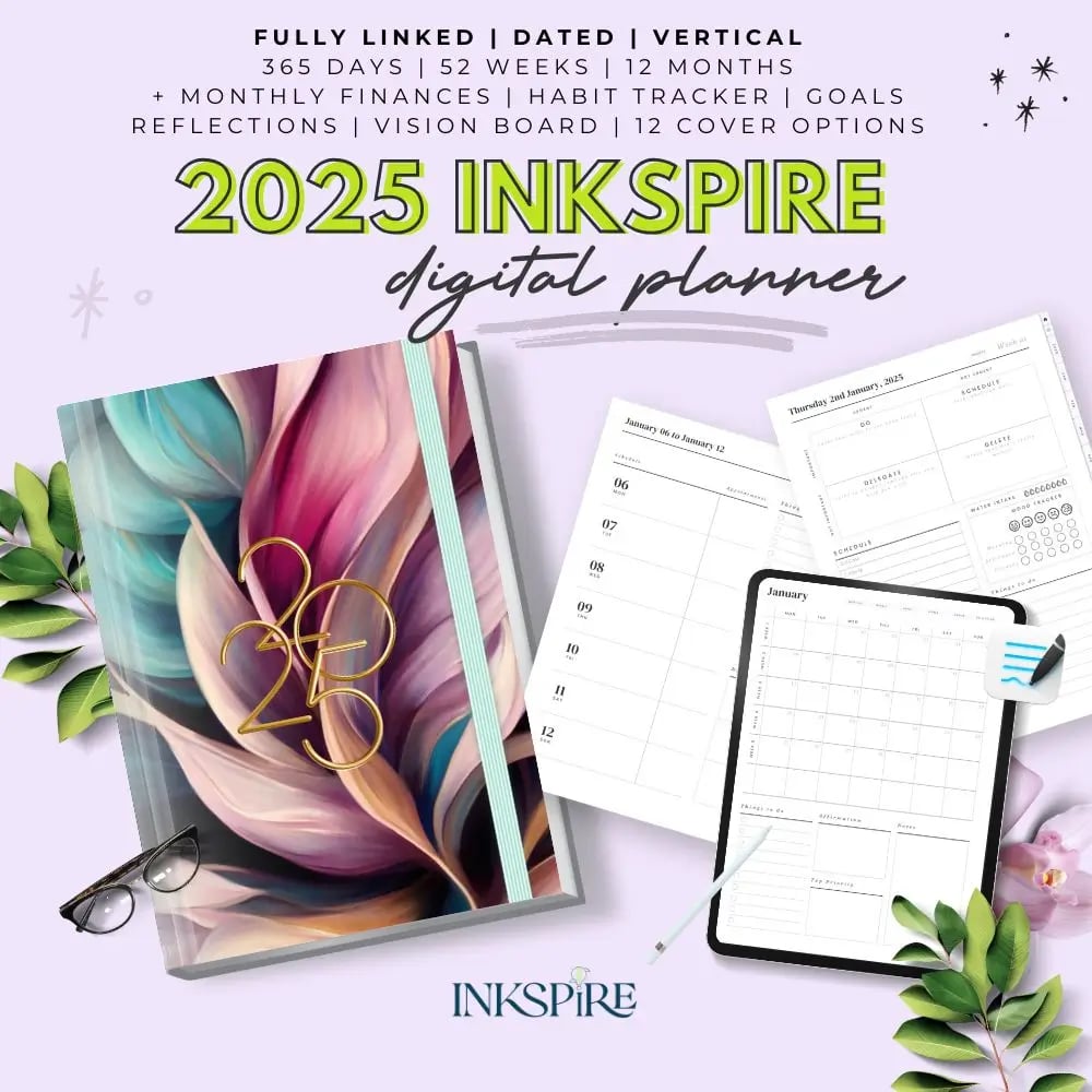 Inkspire 2025 Digital Planner | Dated, Vertical, Hyperlinked [Daily, Weekly and Monthly]