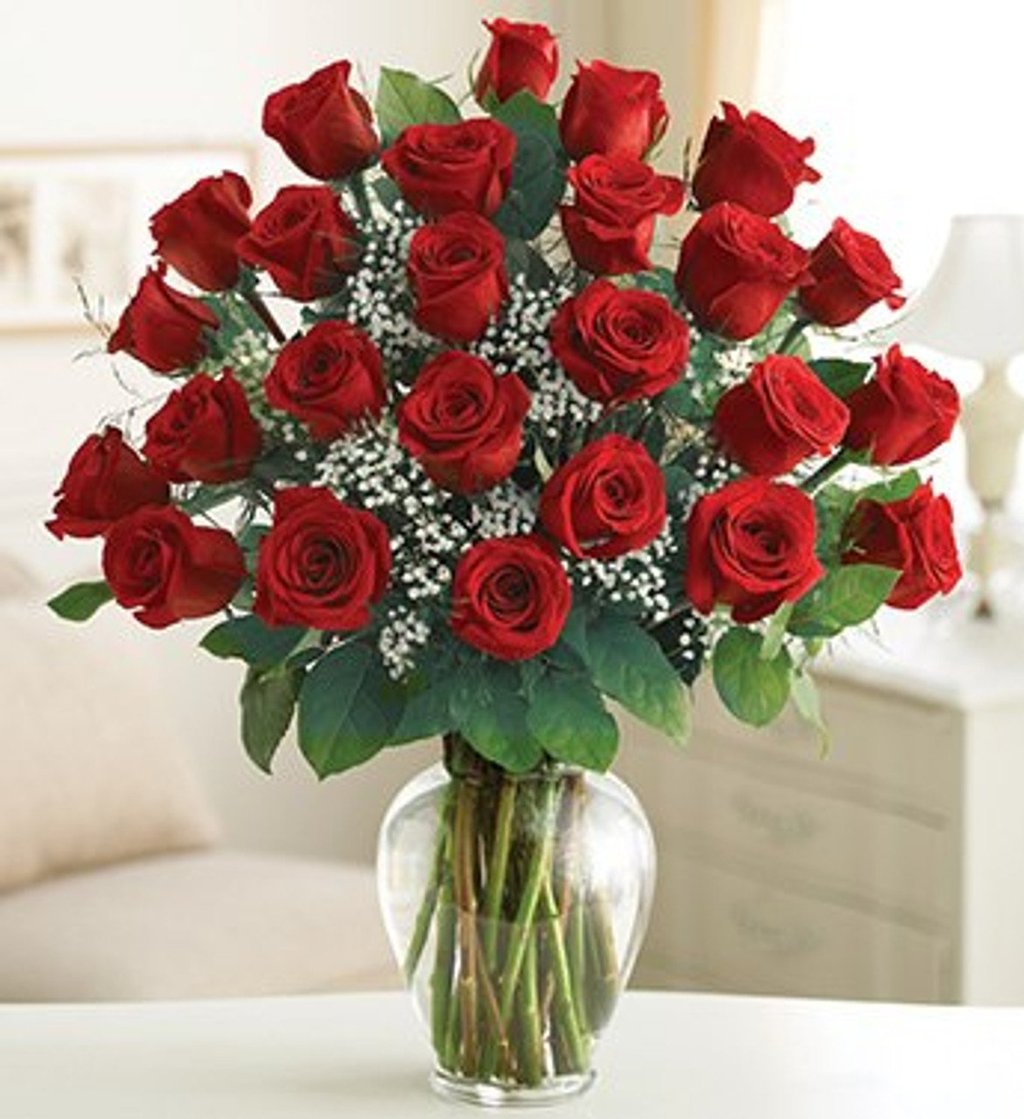 24 Extra Fancy Roses Arrangement In A Glass Urn Vase