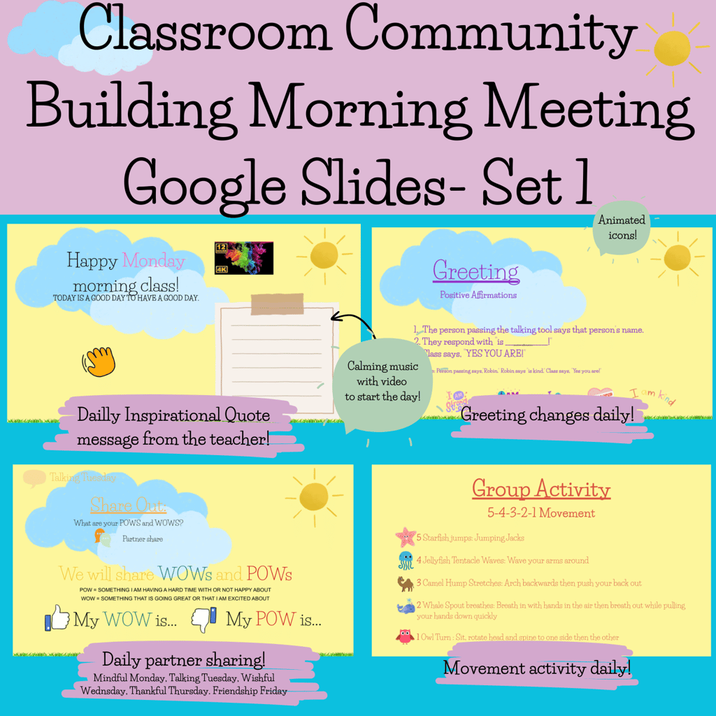 Morning Meeting Slides - Community Building- BUNDLE +Back to School ...