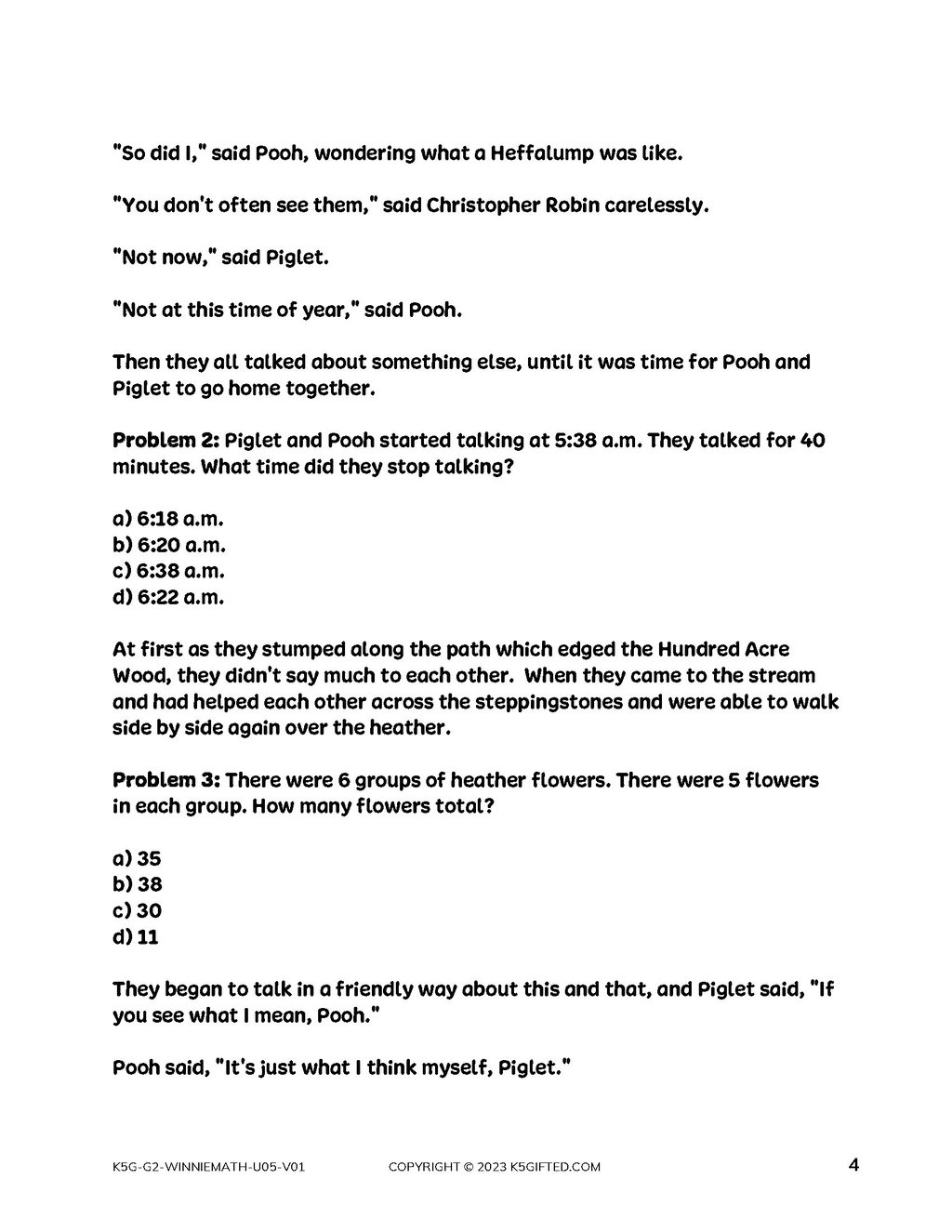 Winnie the Pooh Math for 2nd Grade – Unit 5 thumbnail