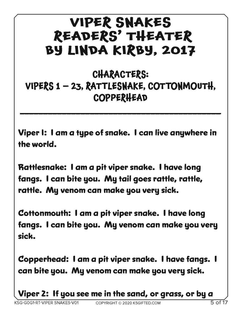 Viper Snakes, Grades K – 1st thumbnail