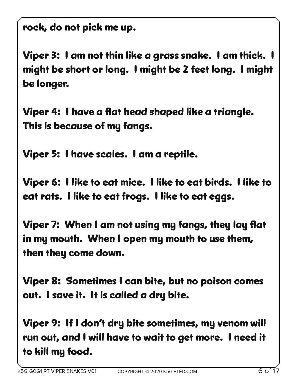 Viper Snakes, Grades K – 1st thumbnail