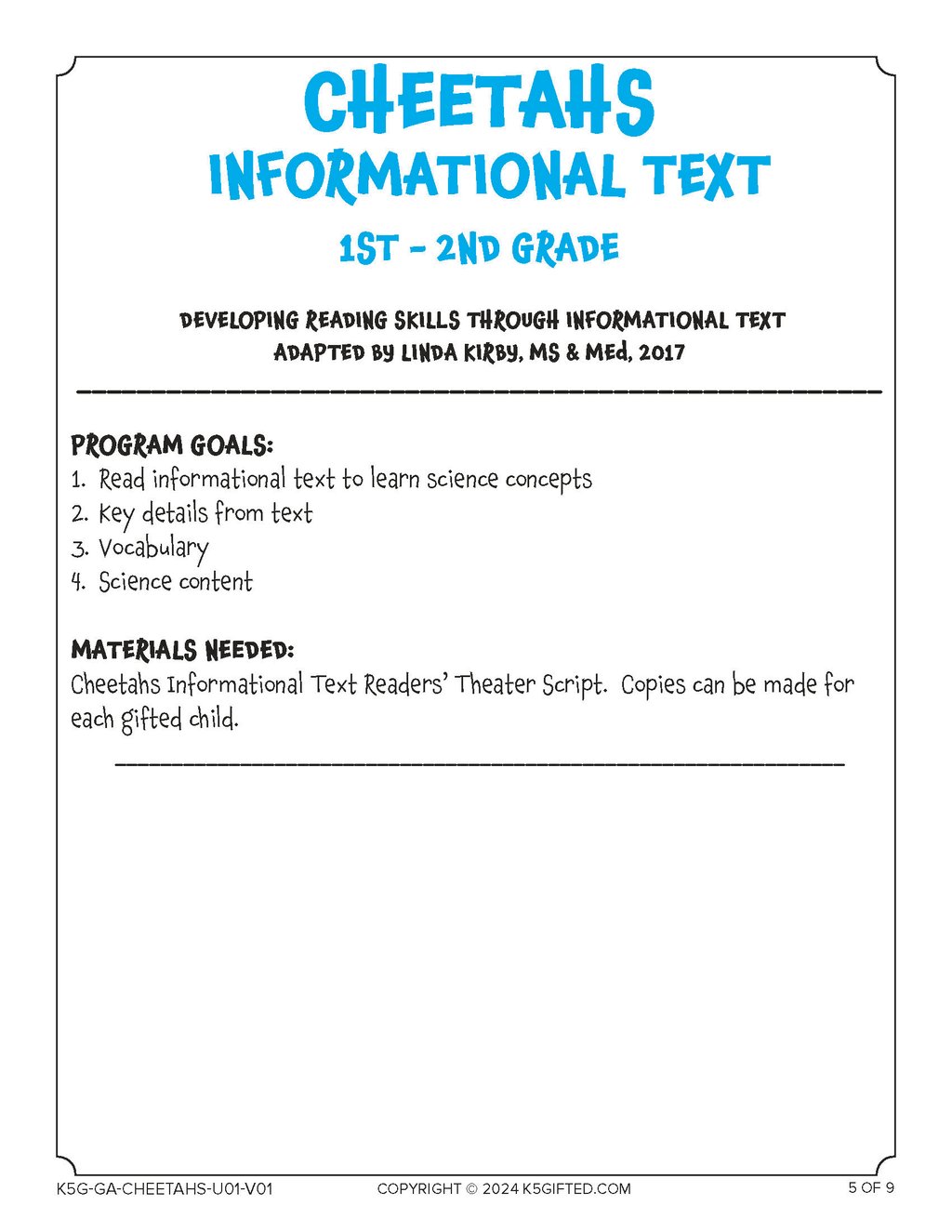 Cheetahs, Grades K – 1st thumbnail