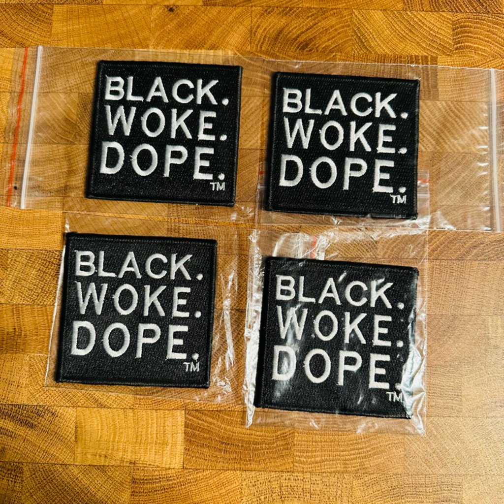 black and white black woke dope embroidered patches