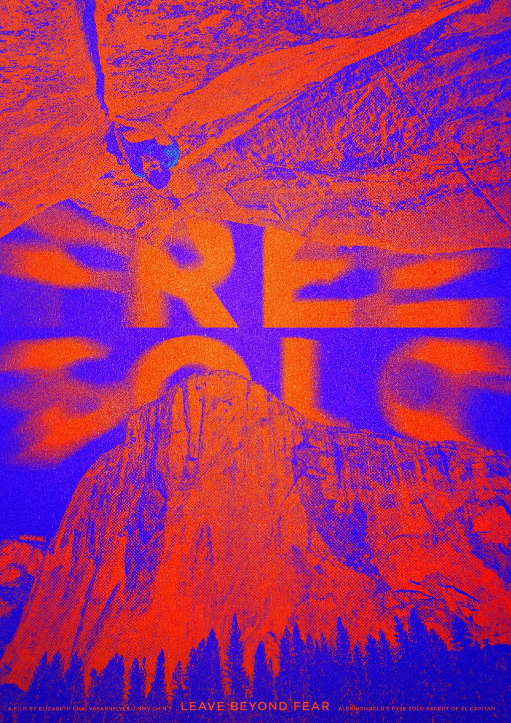 Affiche colorée tirée du film free solo où Alex Honnold escalade El capitain sans corde