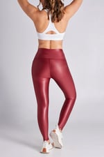 Metallic Mahogany Red Leggings - Tight