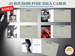 All 5 bonus cards, each one containing 5 boudoir photography pose ideas. 