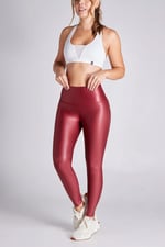 Metallic Mahogany Red Leggings - Tight