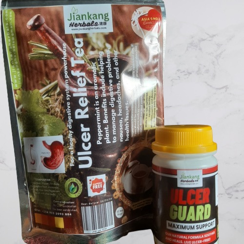 Jiankang Herbal Ulcer Guard Duo - Natural Relief for Ulcers with Traditional Chinese and Thai Herbs. Effective Stomach Soothing and Healing Supplement in Capsules and Tea Form