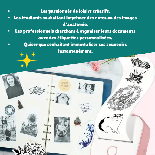 Imprimante de poche pour étiquettes Mini Printer Sticker Maker T02