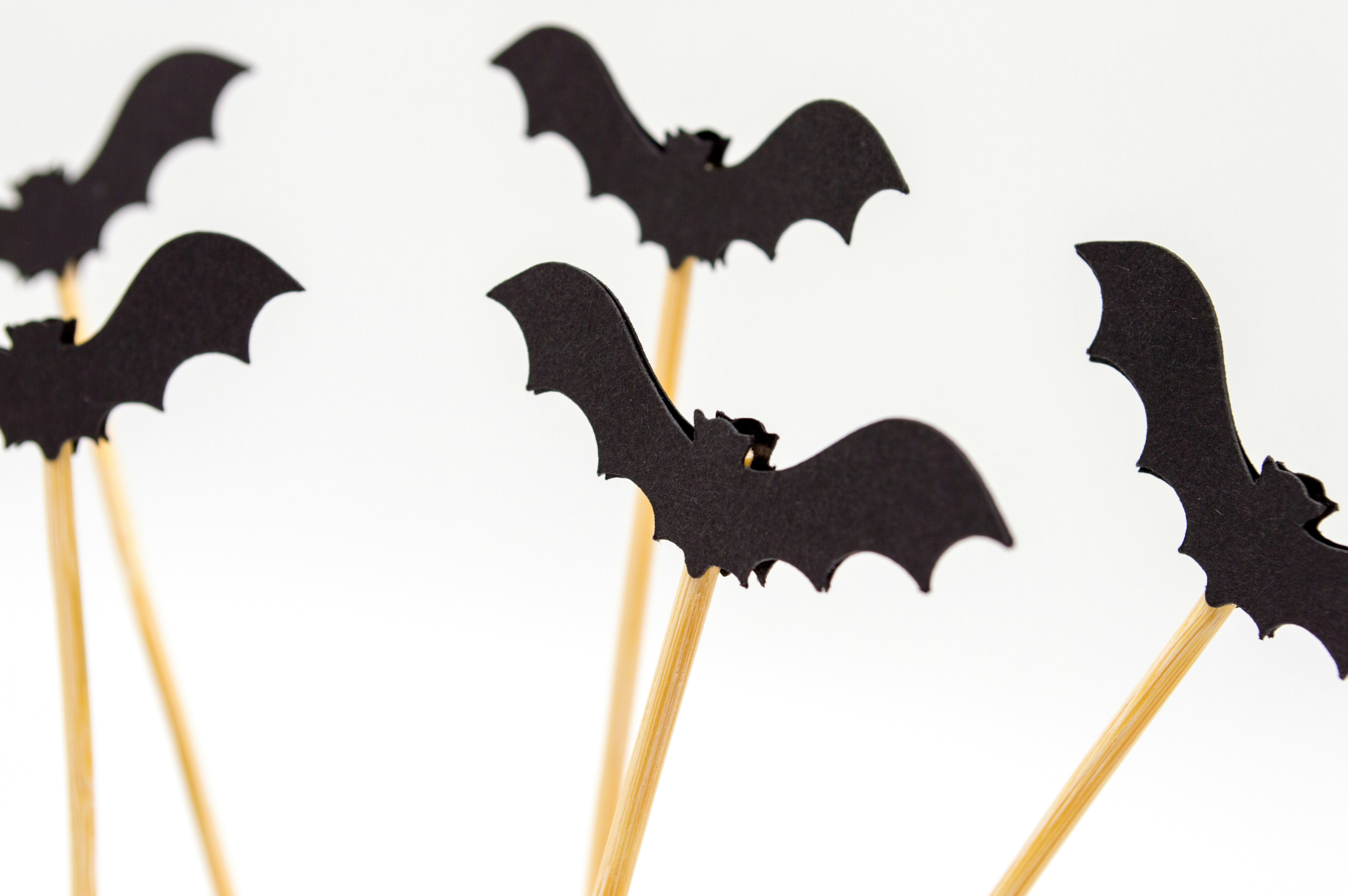 paper bat decorations on sticks