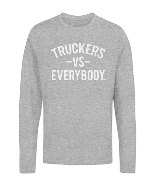 Gray Long Sleeve T-Shirt with white text