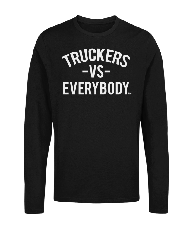 Long Sleeve Black T-Shirt-with white text
