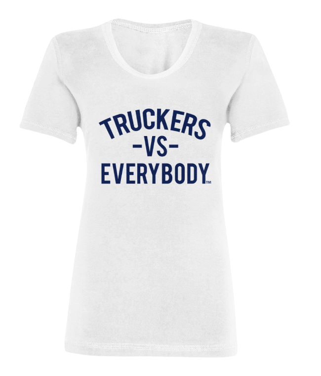 Women's White T-Shirt with blue text