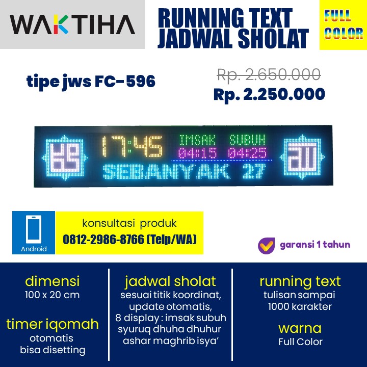 jam waktu sholat running text full color