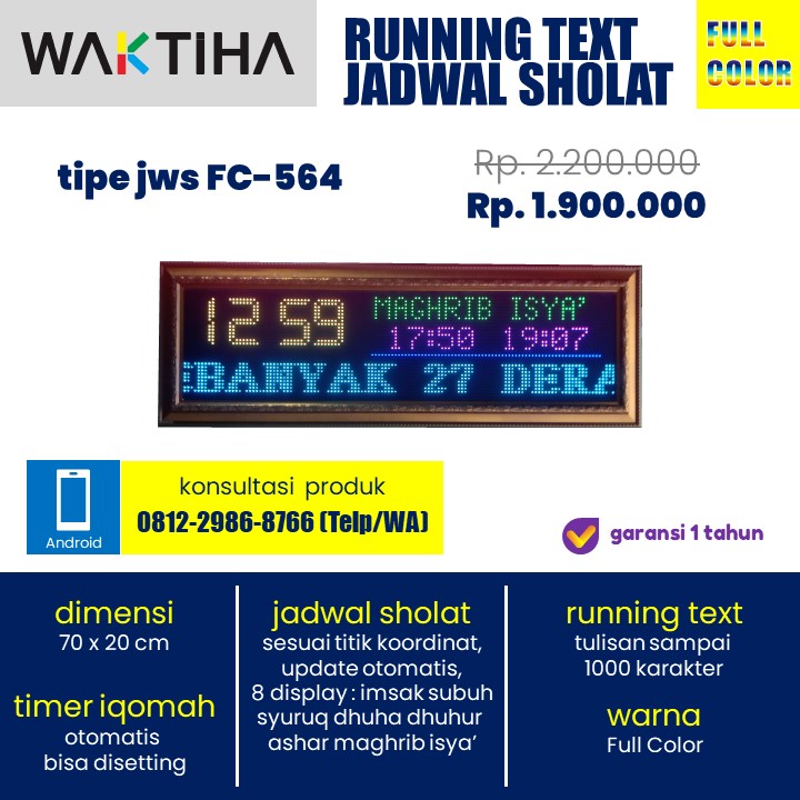 jam waktu sholat running text full color