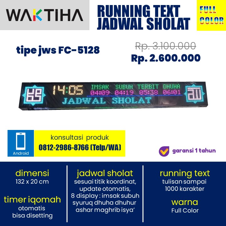 jam waktu sholat running text full color