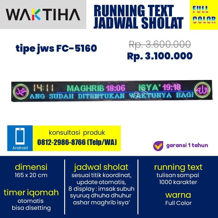 jam waktu sholat running text full color