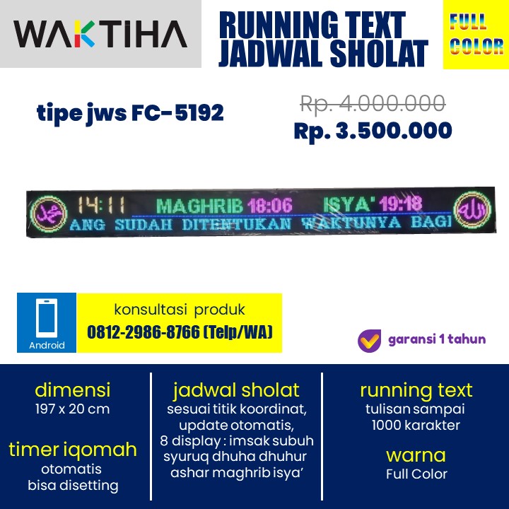 jam waktu sholat running text full color