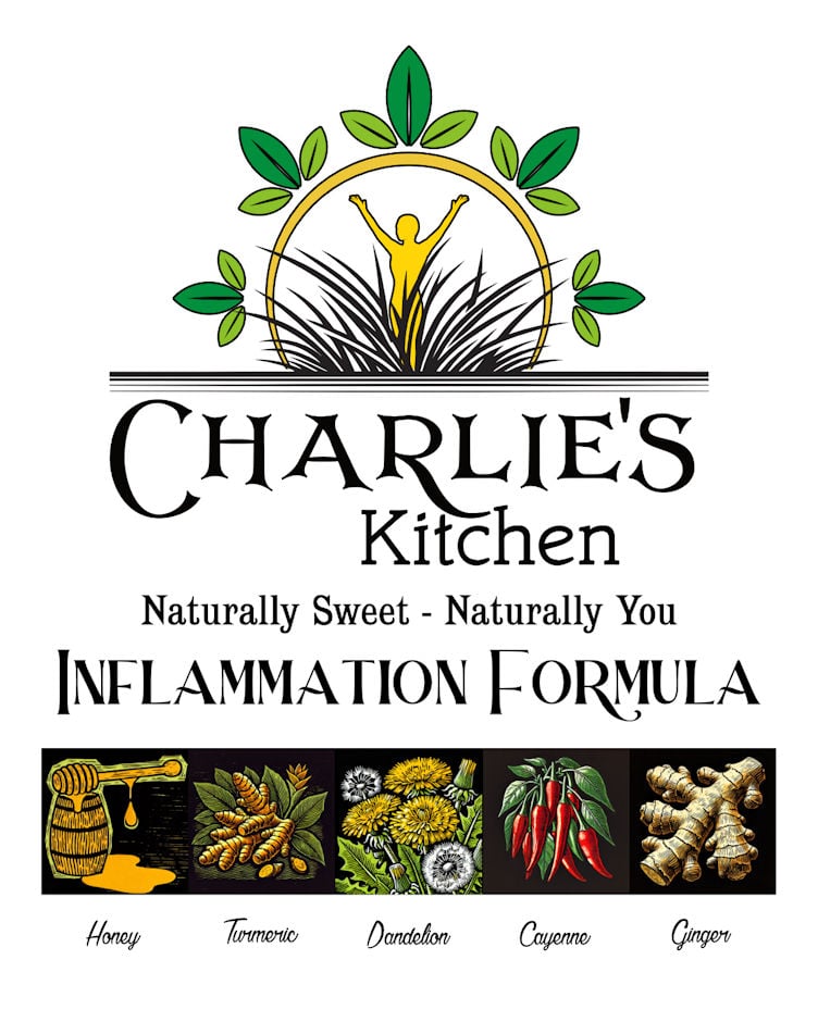 Charlie's Kitchen Inflammation Formula Gummies featuring honey, turmeric, dandelion, cayenne, and ginger - Naturally Sweet, Naturally You