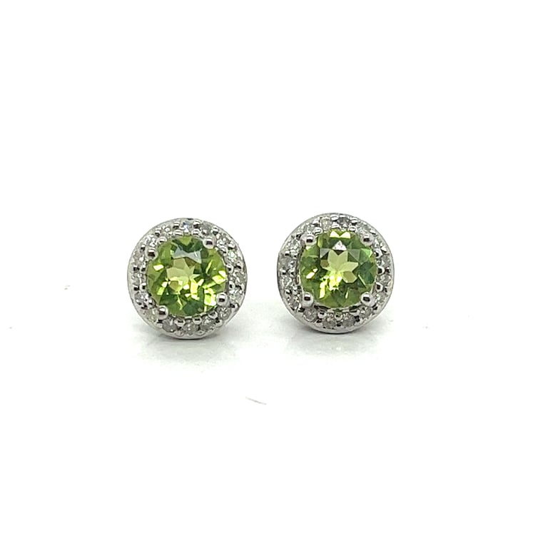 1ct Peridot and Diamond Halo Earrings