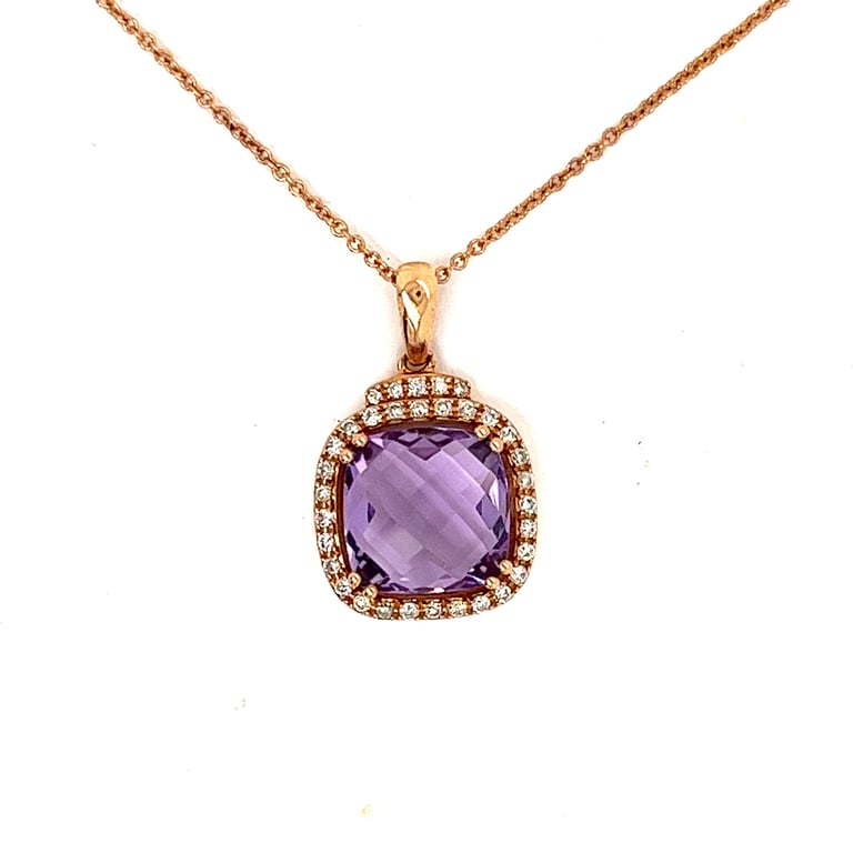 4ct Amethyst and Diamond Halo Pendant