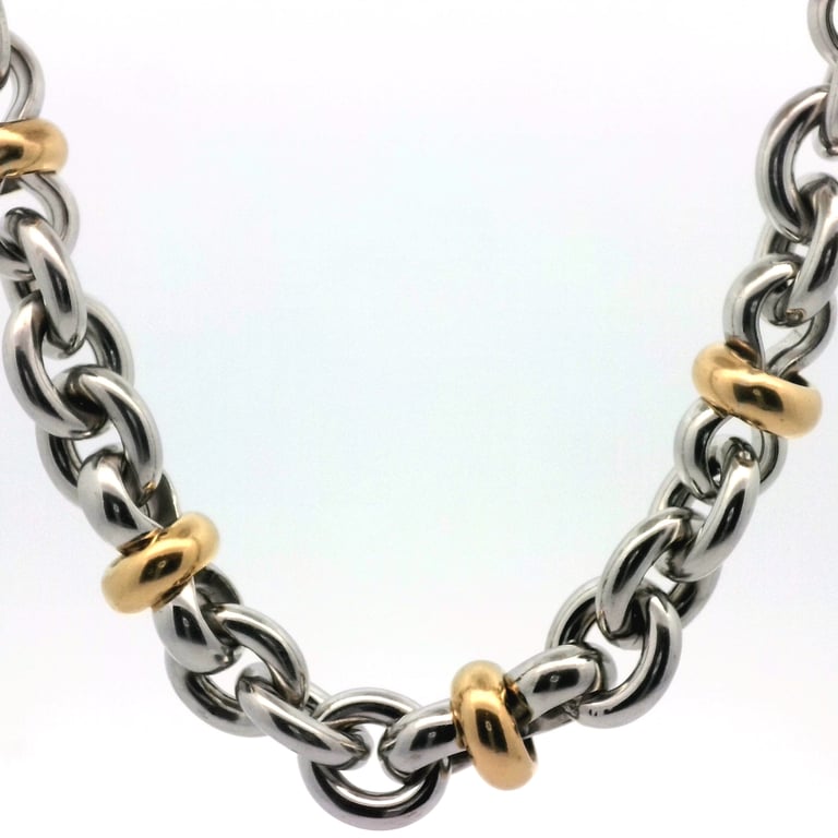 18ct White and Yellow Gold Designer French Chain