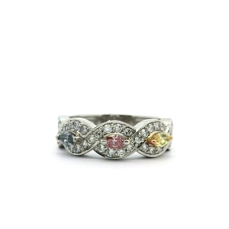3=0.33ct Marquise Triple Twist Rainbow Diamond Dress Ring
