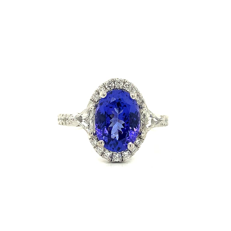 Ashley &ndash; Oval Tanzanite and diamond Halo Dress Ring