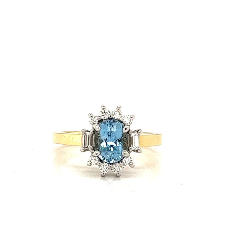 1ct Aquamarine and Diamond Halo Dress Ring