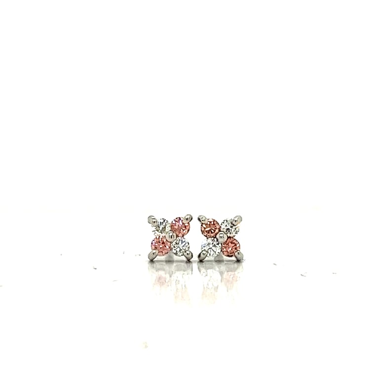 0.40ct Pink and White Diamond Clover Stud Earrings