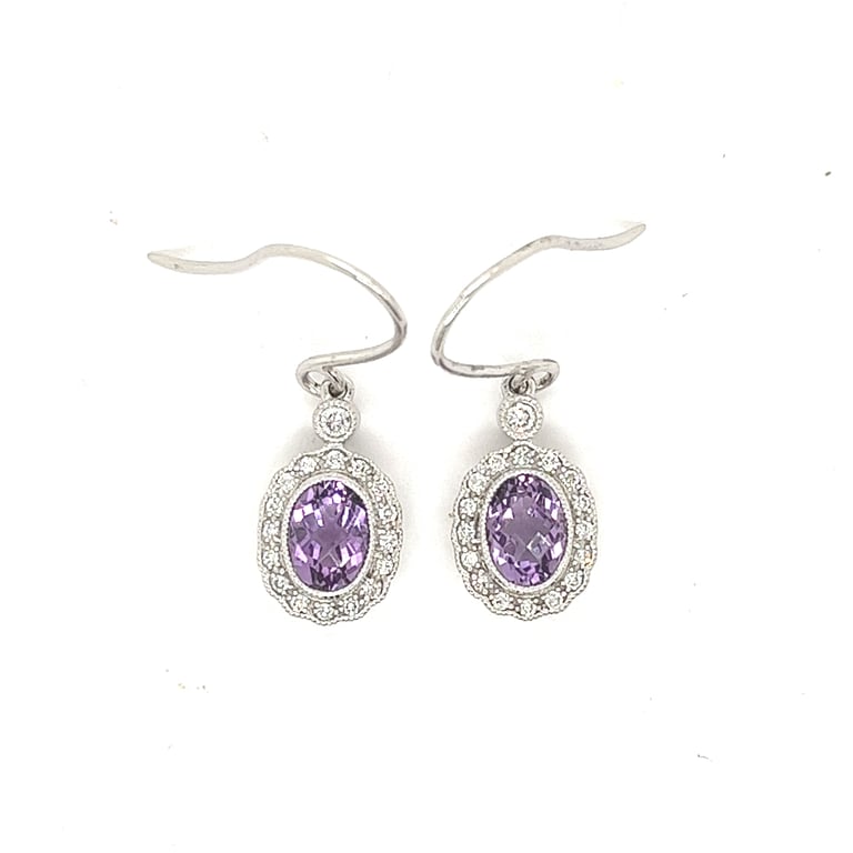1.5ct Oval Amethyst and Diamond Halo Earrings