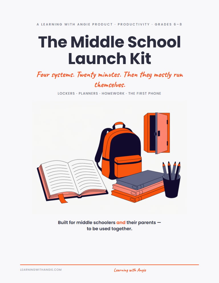 Cover of The Middle School Launch Kit — Four Systems for Grades 6–8 (Kid + Parent) from Learning with Angie