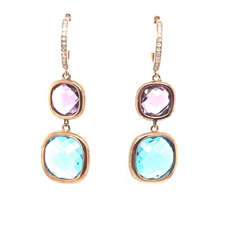 Amethyst and Topaz Diamond Drop Earrings