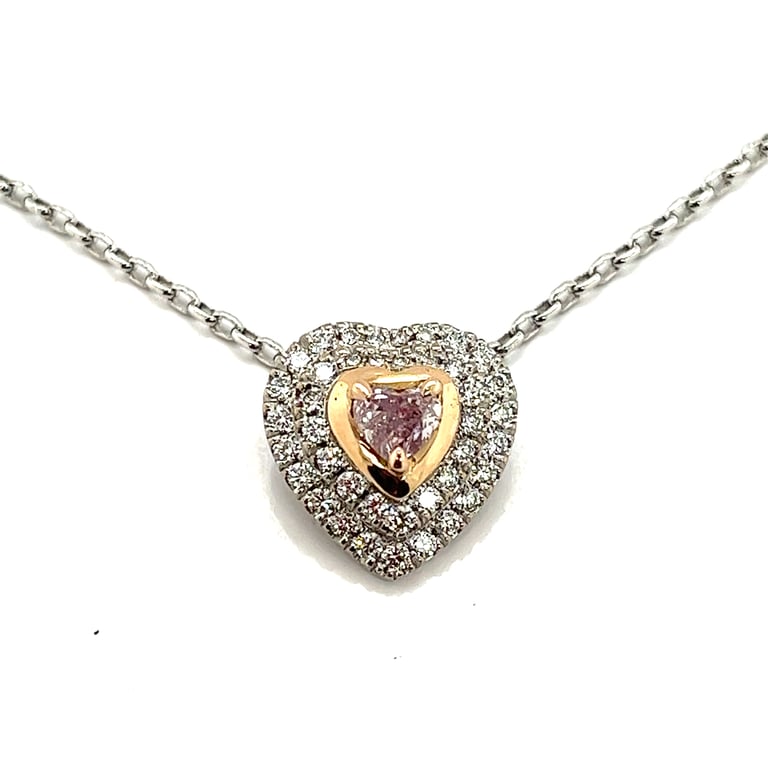 Pink Diamond Double Halo Heart Pendant