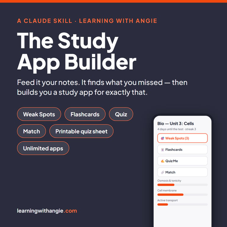 Cover of The Study App Builder — Claude Skill from Learning with Angie