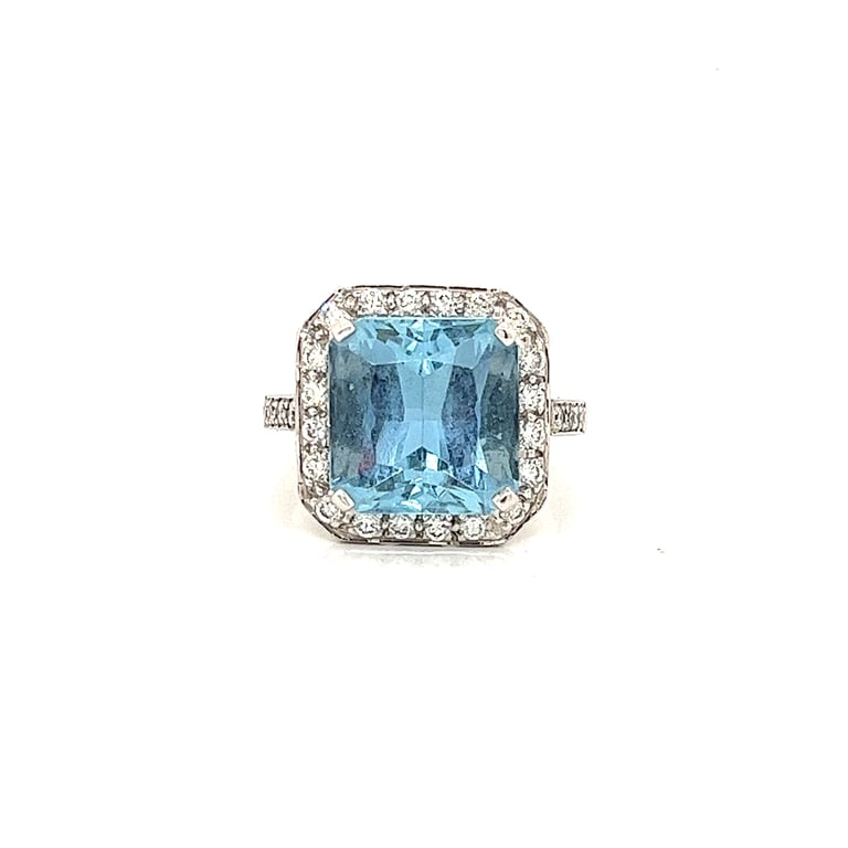 ADR2204178 &ndash; Dress Ring &ndash; 6ct Aquamarine and Diamond Halo
