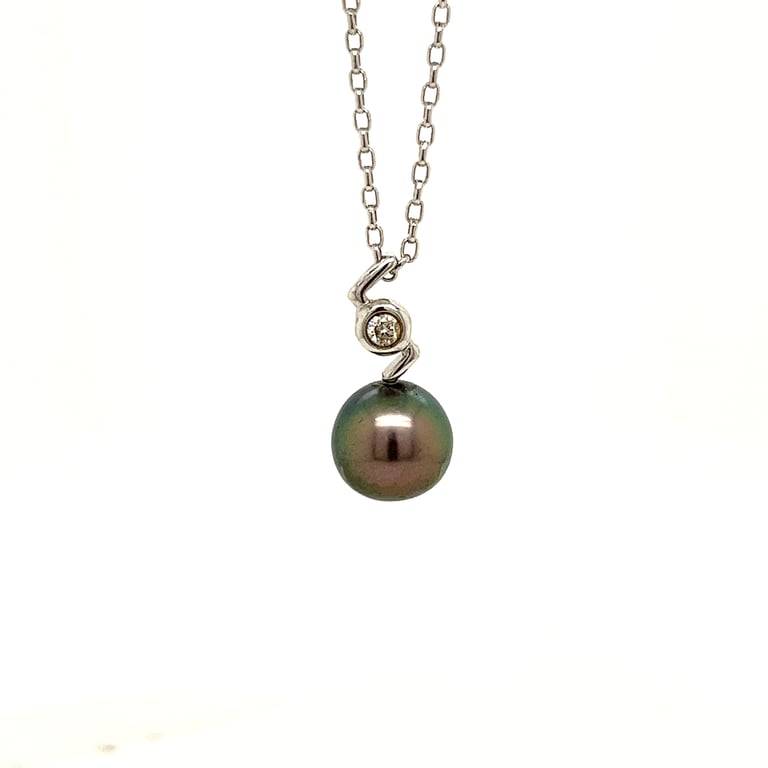 Black Pearl and Diamond Pendant