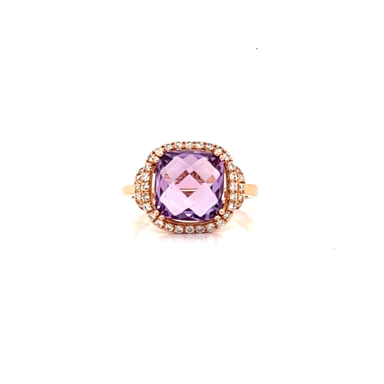 4ct Amethyst and Diamond Halo Ring