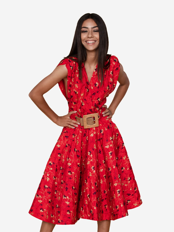 Red Floral Short Dress