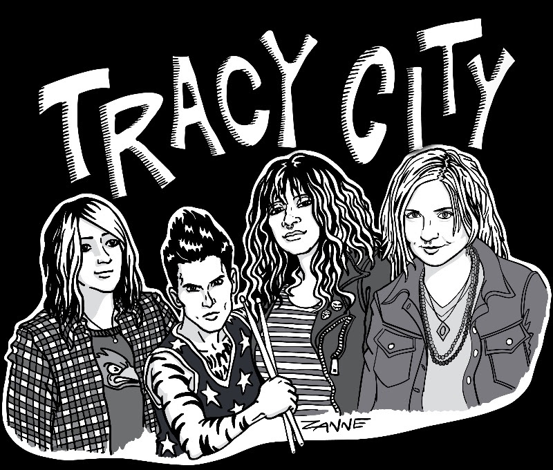 Cartoon Drawing of Tracy City the greatest all lesbian band east of the Mississipi