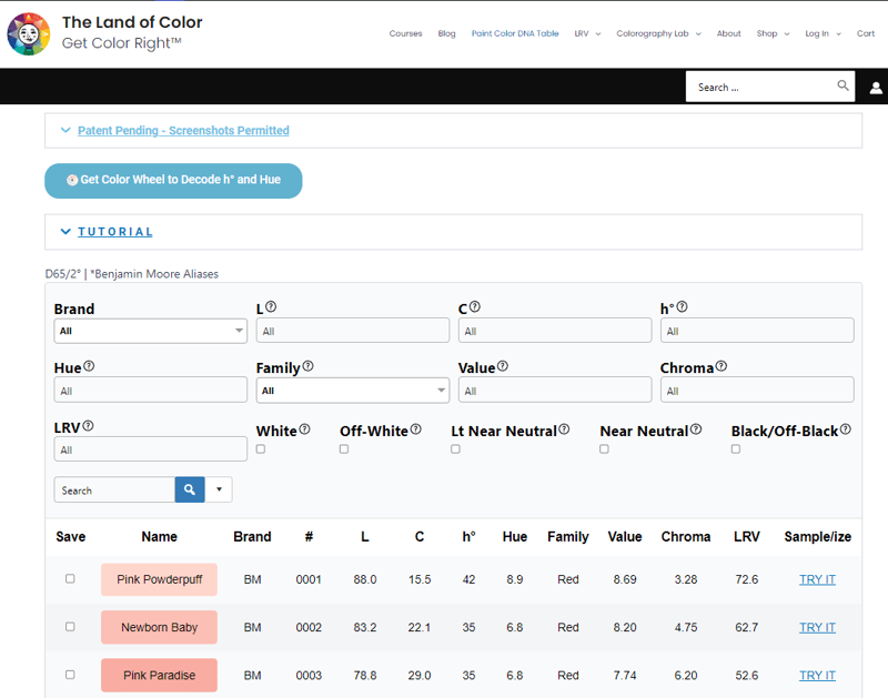 Paint Color DNA Table The Land of Color