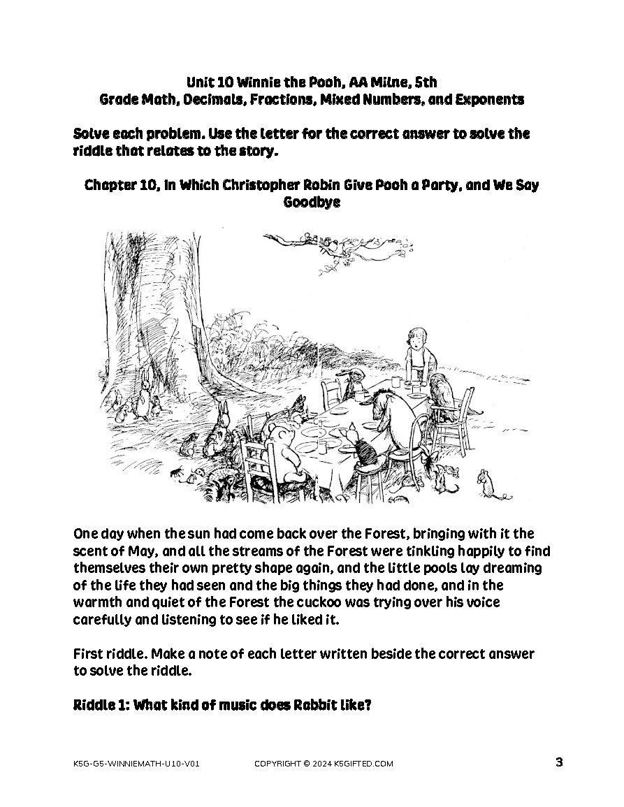 Winnie the Pooh Math for 5th Grade – Unit 10