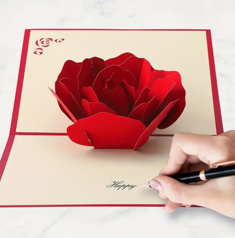 Elegant 3D Rose Pop-Up Card – Wilztore