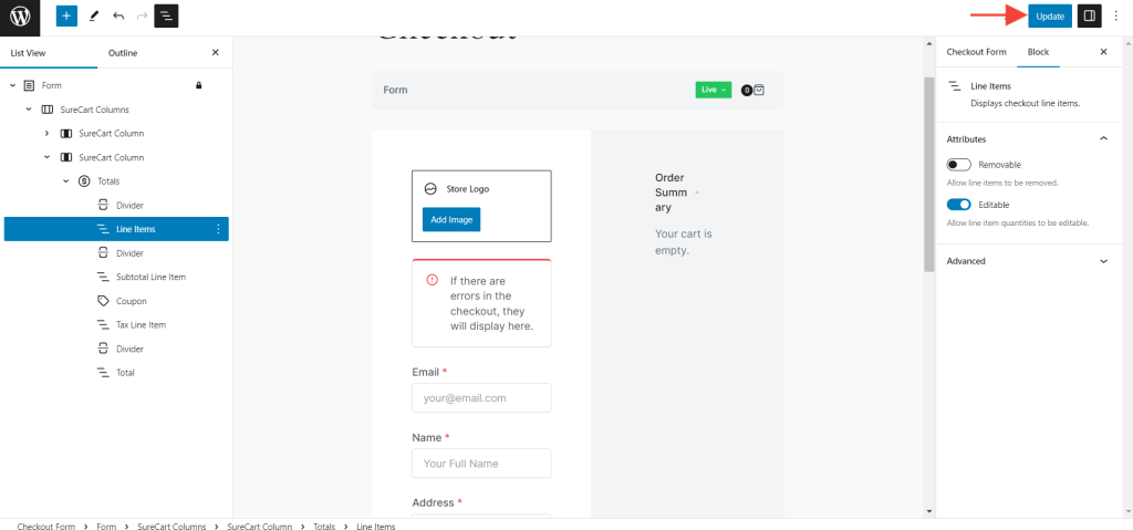 How to Disable Editing Quantities in Your Checkout Form Update