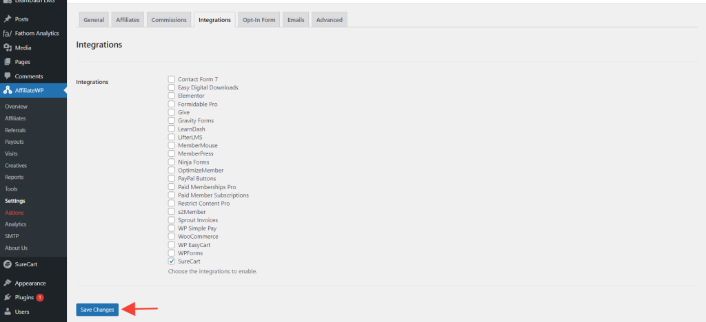 How to Integrate AffiliateWP with SureCart Save Changes