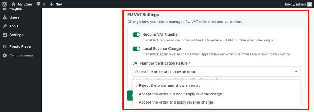 EU VAT settings