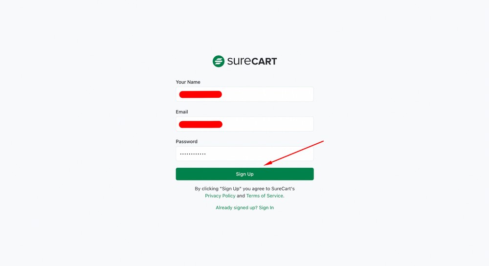 Getting started with SureCart - Sign up