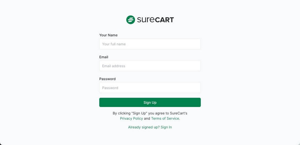 Sign up for SureCart